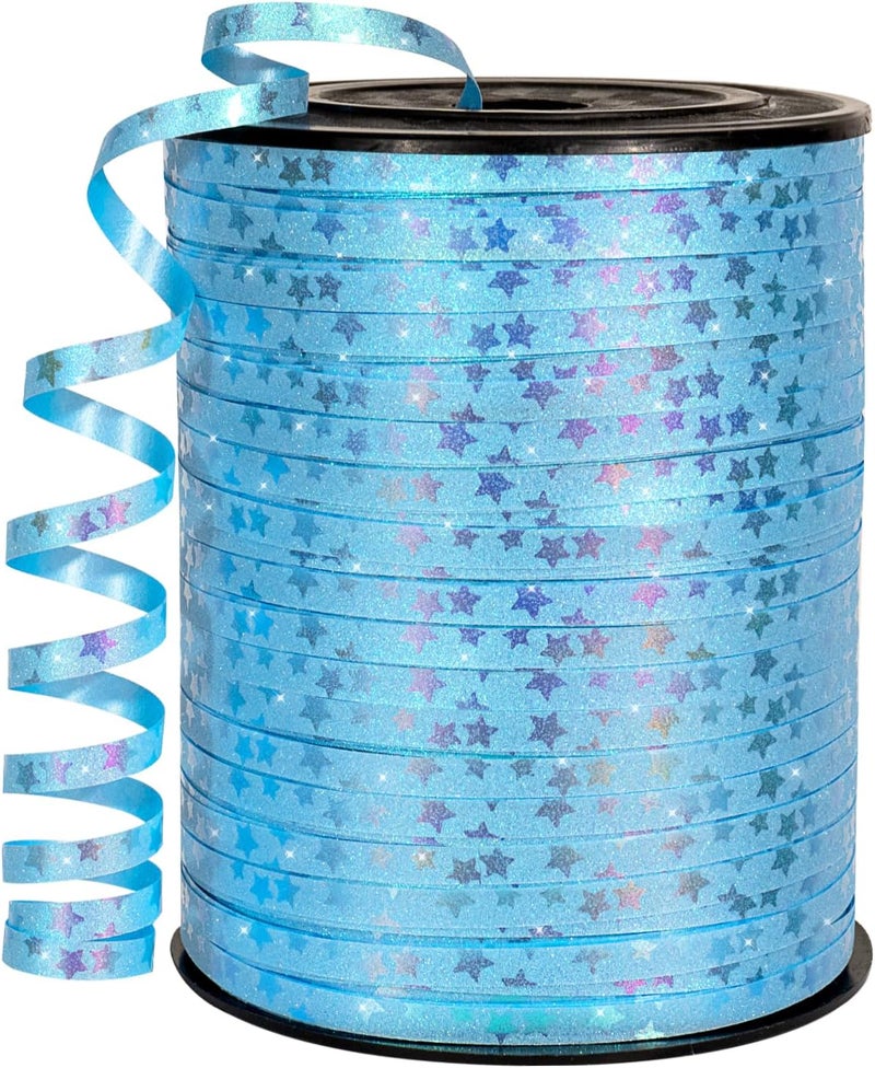 HimBen 500 Yards Curling Ribbon for Gift Wrapping, 3/16" Balloon String for Christmas Valentine Birthday Wedding Party Festival Decoration, Crafts, Flower Bouquet(Glitter Star Light Blue) - Image 1